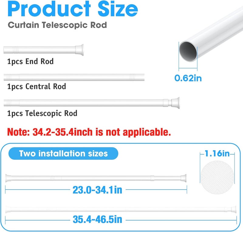 MEXAU White Tension Curtain Rods 23 to 46 Inch,Spring Loaded Curtain Rods No Drilling,Small Tension Rod for Windows Door Closet,Pressure Rod - Image 2